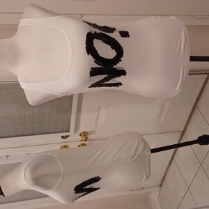 4/$30 White Tank Top With Sequins "NO!" - Size Medium